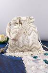 Buy_THE TAN CLAN_White Embroidered Amaal Beaded Tassel Potli Bag _at_Aza_Fashions