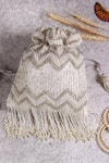 Shop_THE TAN CLAN_White Embroidered Amaal Beaded Tassel Potli Bag _at_Aza_Fashions