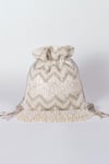 THE TAN CLAN_White Embroidered Amaal Beaded Tassel Potli Bag _Online_at_Aza_Fashions