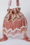 The Tan Clan_Pink Embroidery, Beads, Sequins Asmi Tasseled Potli Bag With Handle _Online_at_Aza_Fashions