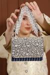 Buy_The Tan Clan_Blue Rhinestones, Beads Grace And Embellished Clutch _at_Aza_Fashions
