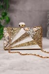 Buy_The Tan Clan_Gold Crystals, Pearls Iqra Mother Of Embellished Clutch _Online_at_Aza_Fashions