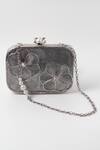 Buy_The Tan Clan_Silver Embellished Reema Floral Ornamented Clutch _at_Aza_Fashions