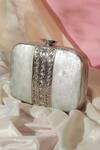 Shop_The Tan Clan_Silver Embellished Reema Floral Ornamented Clutch _at_Aza_Fashions
