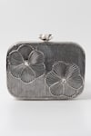The Tan Clan_Silver Embellished Reema Floral Ornamented Clutch _Online_at_Aza_Fashions