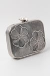 Buy_The Tan Clan_Silver Embellished Reema Floral Ornamented Clutch _Online_at_Aza_Fashions