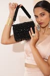 Buy_THE TAN CLAN_Black Embellished Rosa Beads Flap Over Clutch _at_Aza_Fashions