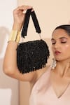 THE TAN CLAN_Black Embellished Rosa Beads Flap Over Clutch _Online_at_Aza_Fashions