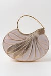 Shop_The Tan Clan_Gold Crystals Saniya Mother Of Pearl Embellished Clutch _at_Aza_Fashions