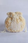 Shop_The Tan Clan_Beige Pearls Sukoon Hand Embellished Potli _at_Aza_Fashions