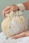 Shop_The Tan Clan_Beige Pearls Sukoon Hand Embellished Potli _Online_at_Aza_Fashions