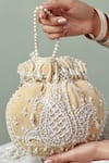 The Tan Clan_Beige Pearls Sukoon Hand Embellished Potli _at_Aza_Fashions