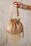 Buy_THE TAN CLAN_Gold Beads Twinkle Tassels Potli _at_Aza_Fashions