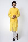 Buy_Priyanka Haralalka_Yellow Muslin Embroidered Zari Pintuck Bundi Kurta Set _at_Aza_Fashions