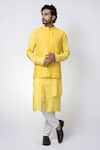 Buy_Priyanka Haralalka_Yellow Muslin Embroidered Zari Pintuck Bundi Kurta Set _Online_at_Aza_Fashions