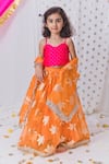 Buy_Tiny Pants_Orange Organza Autumn Leaves Pattern Lehenga Blouse Set _at_Aza_Fashions