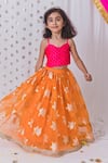 Shop_Tiny Pants_Orange Organza Autumn Leaves Pattern Lehenga Blouse Set _Online_at_Aza_Fashions