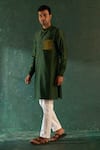 Buy_Charkhee_Green Chanderi, Cotton, Poplin Straight Kurta With Pant _at_Aza_Fashions