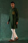 Charkhee_Green Chanderi, Cotton, Poplin Straight Kurta With Pant _Online_at_Aza_Fashions