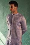 Charkhee_Purple Silk, Cotton, Poplin Lavender Stripe Kurta Set _Online_at_Aza_Fashions