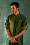 Shop_Charkhee_Green Chanderi Stripe Panel And Bundi _at_Aza_Fashions