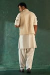 Shop Charkhee White Silk, Cotton Satin Tissue Stripe Bundi at Aza Fashions Shop_Charkhee_White Silk, Cotton Satin Tissue Stripe Bundi _at_Aza_Fashions