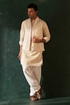 Buy_Charkhee_White Kurta Chanderi Solid Stripe Pattern Bundi Set _at_Aza_Fashions