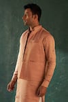 Charkhee_Pink Silk, Poplin Striped Bundi Kurta Set _at_Aza_Fashions