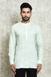 Arihant Rai Sinha_Green Linen Plain Short Kurta _Online_at_Aza_Fashions