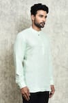 Shop_Arihant Rai Sinha_Green Linen Plain Short Kurta _Online_at_Aza_Fashions