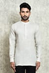 Arihant Rai Sinha_Beige Linen Plain Short Kurta _Online_at_Aza_Fashions