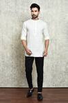 Buy_Arihant Rai Sinha_Cream Linen Plain Mandarin Collar Short Kurta _at_Aza_Fashions