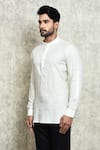 Buy_Arihant Rai Sinha_Cream Linen Plain Mandarin Collar Short Kurta _Online_at_Aza_Fashions