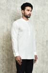 Shop_Arihant Rai Sinha_Cream Linen Plain Mandarin Collar Short Kurta _Online_at_Aza_Fashions