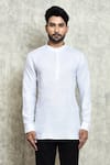 Arihant Rai Sinha_Pink Linen Plain Yarn Dyed Short Kurta _Online_at_Aza_Fashions