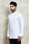 Buy_Arihant Rai Sinha_Pink Linen Plain Yarn Dyed Short Kurta _Online_at_Aza_Fashions