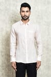 Arihant Rai Sinha_Peach Linen Digital Prints Geometric Shirt _Online_at_Aza_Fashions