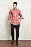 Buy_Arihant Rai Sinha_Red Linen Printed Floral Shirt _at_Aza_Fashions