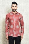 Arihant Rai Sinha_Red Linen Printed Floral Shirt _Online_at_Aza_Fashions