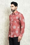 Buy_Arihant Rai Sinha_Red Linen Printed Floral Shirt _Online_at_Aza_Fashions