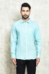 Arihant Rai Sinha_Sky Blue Linen Solid Shirt _Online_at_Aza_Fashions