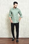 Buy_Arihant Rai Sinha_Green Linen Solid Plain Shirt _at_Aza_Fashions