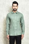 Arihant Rai Sinha_Green Linen Solid Plain Shirt _Online_at_Aza_Fashions