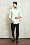 Buy_Arihant Rai Sinha_Green Linen Solid Plain Formal Shirt _at_Aza_Fashions