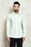 Arihant Rai Sinha_Green Linen Solid Plain Formal Shirt _Online_at_Aza_Fashions