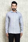 Arihant Rai Sinha_Grey Linen Yarn Dyed Shirt _Online_at_Aza_Fashions