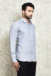 Shop_Arihant Rai Sinha_Grey Linen Yarn Dyed Shirt _Online_at_Aza_Fashions