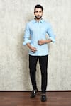 Buy_Arihant Rai Sinha_Blue Linen Yarn Dyed Shirt _at_Aza_Fashions