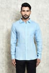 Arihant Rai Sinha_Blue Linen Yarn Dyed Shirt _Online_at_Aza_Fashions