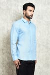 Shop_Arihant Rai Sinha_Blue Linen Yarn Dyed Shirt _Online_at_Aza_Fashions